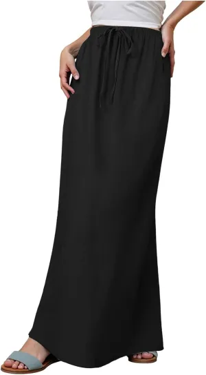AMDBEL Summer Skirts for Women 2025,Linen Maxi Skirts for Women Trendy Summer Drawstring Low Waisted A-Line Flowy Skirts