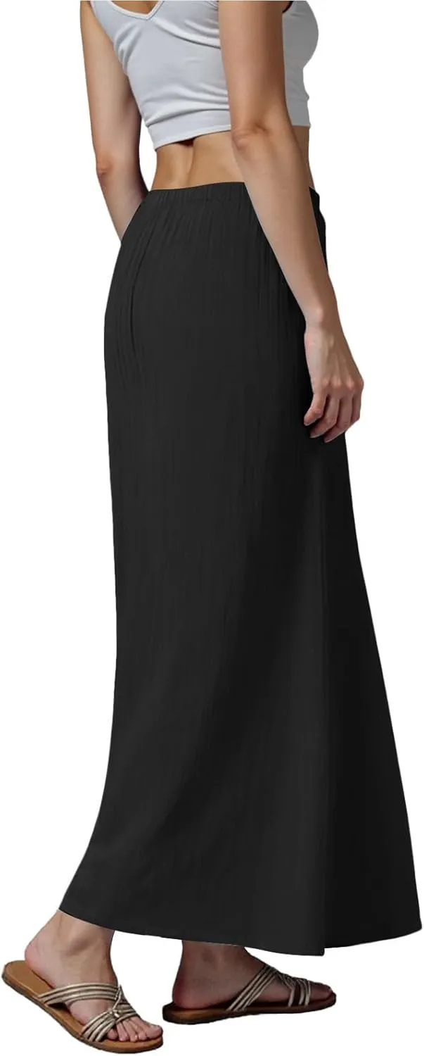 AMDBEL Summer Skirts for Women 2025,Linen Maxi Skirts for Women Trendy Summer Drawstring Low Waisted A-Line Flowy Skirts