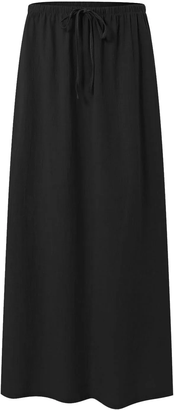 AMDBEL Summer Skirts for Women 2025,Linen Maxi Skirts for Women Trendy Summer Drawstring Low Waisted A-Line Flowy Skirts