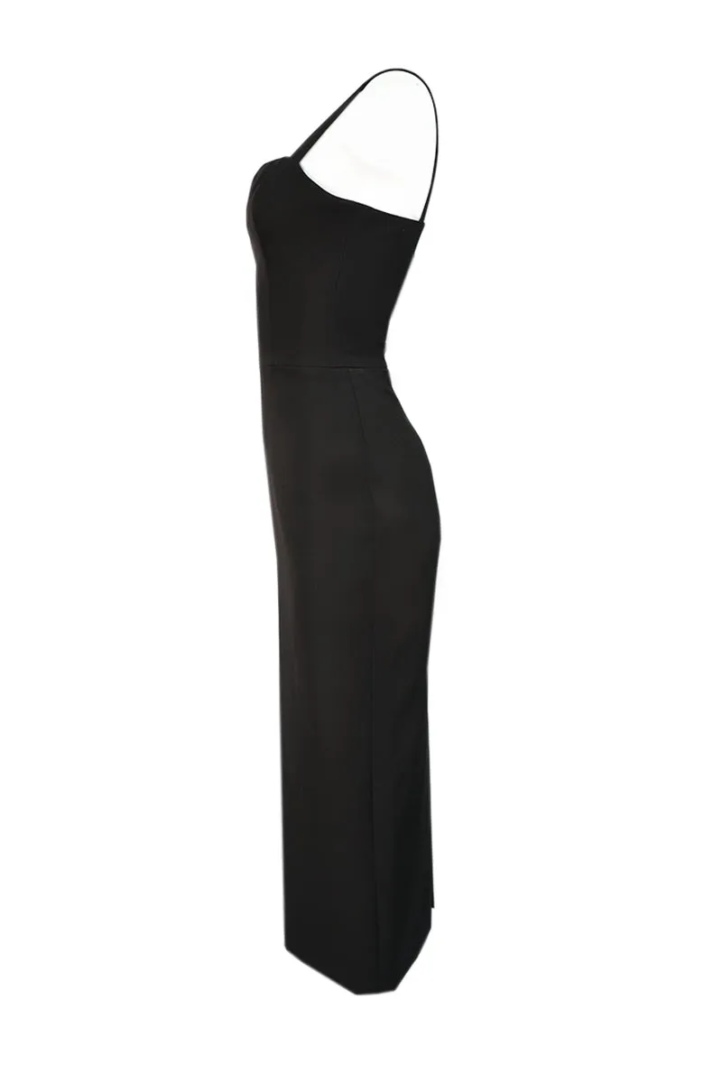 BLACK STRAPPED MIDI CORSET DRESS