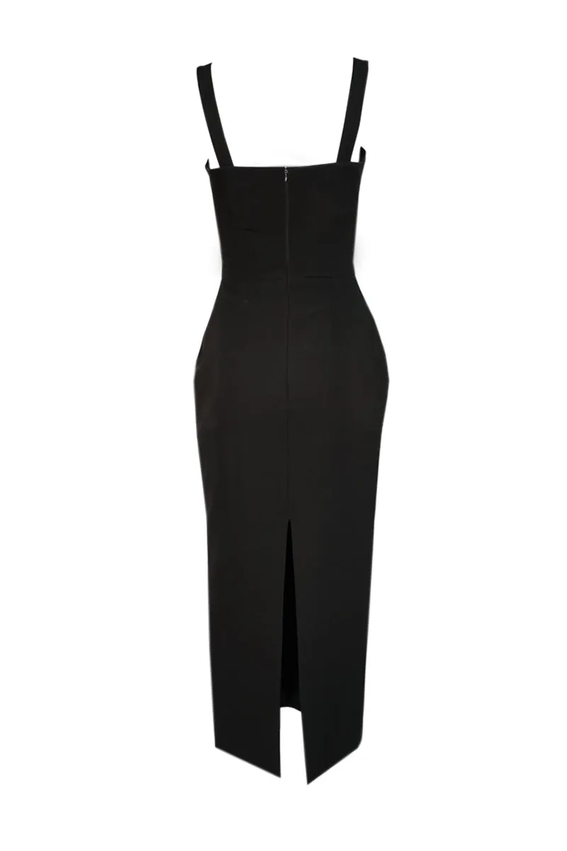BLACK STRAPPED MIDI CORSET DRESS