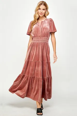 Blush Velvet Tiered Dress