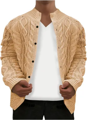 Cable Knit Cardigan for Men Casual Chunky Sweater Coat Long Sleeve Fall Winter Knitted Button Down Sweaters Jacket