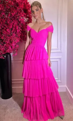 Elegant Dresses Gowns Evening Dresses Hot Pink Off The Shoulder Prom Dresses Long Evening Gowns