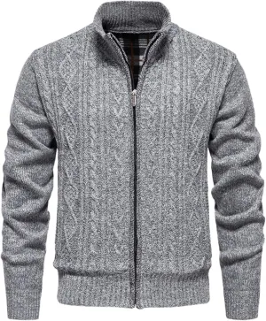 Fxbar Men's Cardigan Sweater Full Zip Up Stand Collar Regular Fit Chest Pocket Knit Sweaters Casual 3 Pockets