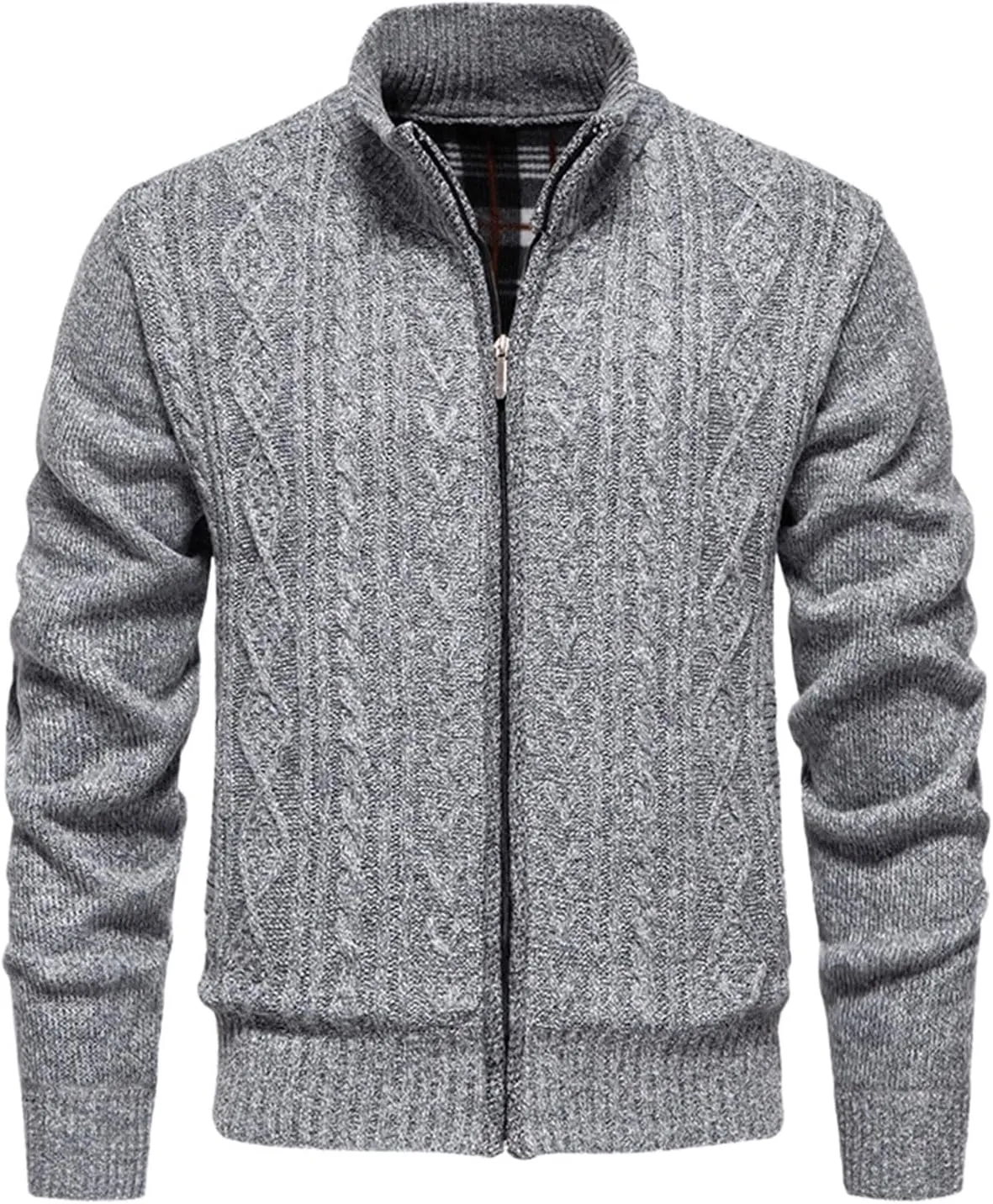 Fxbar Men's Cardigan Sweater Full Zip Up Stand Collar Regular Fit Chest Pocket Knit Sweaters Casual 3 Pockets