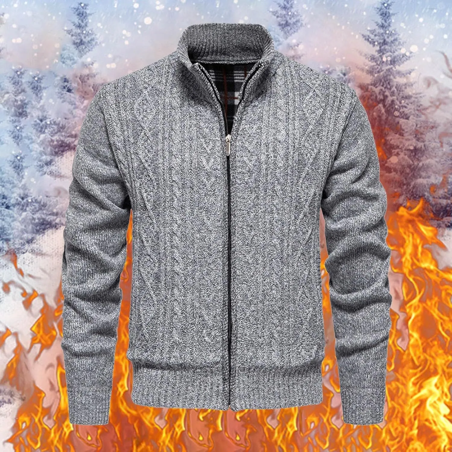 Fxbar Men's Cardigan Sweater Full Zip Up Stand Collar Regular Fit Chest Pocket Knit Sweaters Casual 3 Pockets