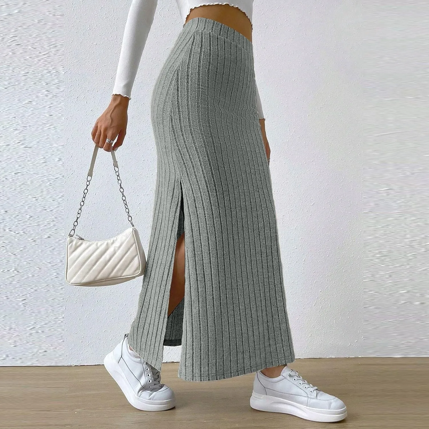 High Waisted Skirts for Women Tummy Control Split Solid Slim Fit Casual Long Skirts for Going Out Vacation Clothes