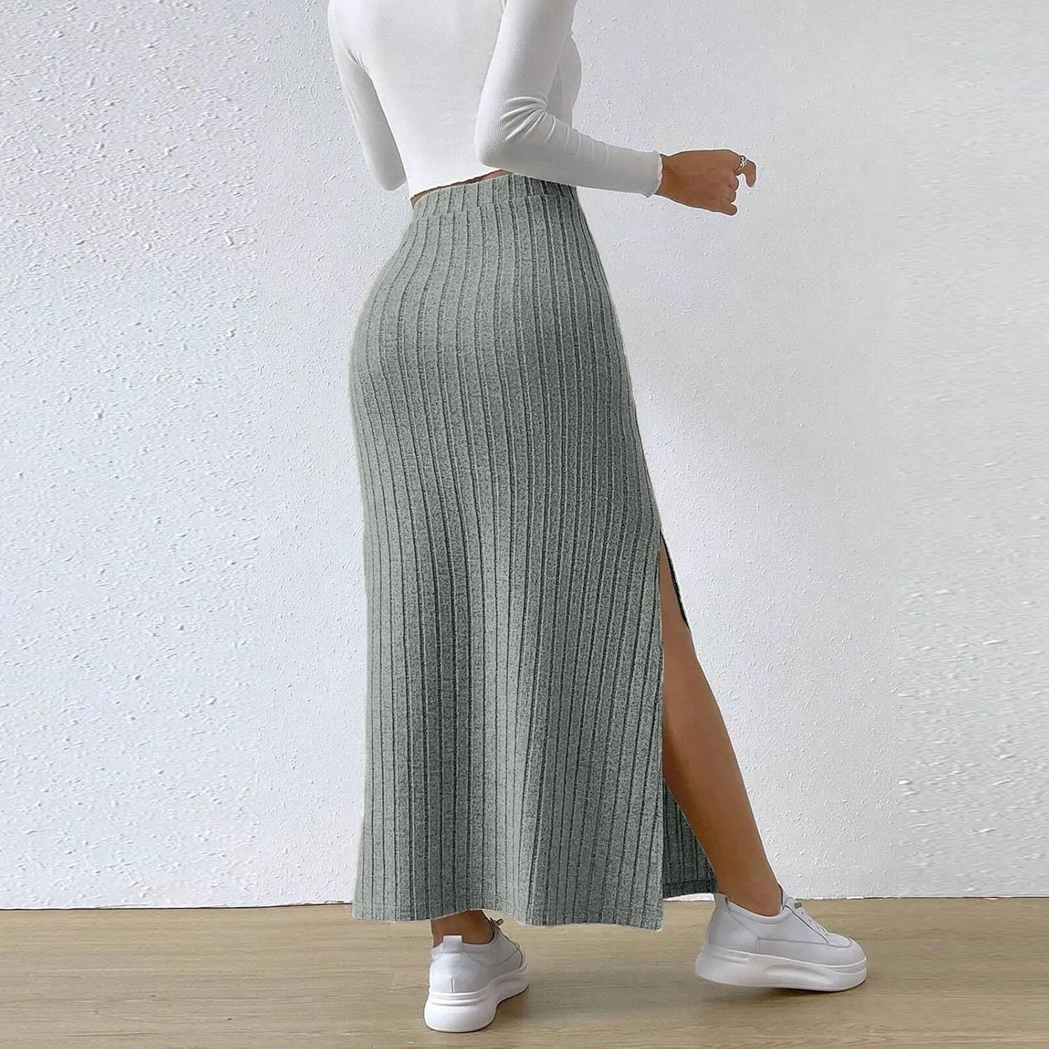 High Waisted Skirts for Women Tummy Control Split Solid Slim Fit Casual Long Skirts for Going Out Vacation Clothes