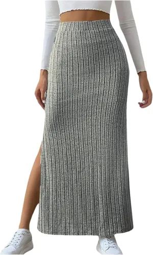 High Waisted Skirts for Women Tummy Control Split Solid Slim Fit Casual Long Skirts for Going Out Vacation Clothes