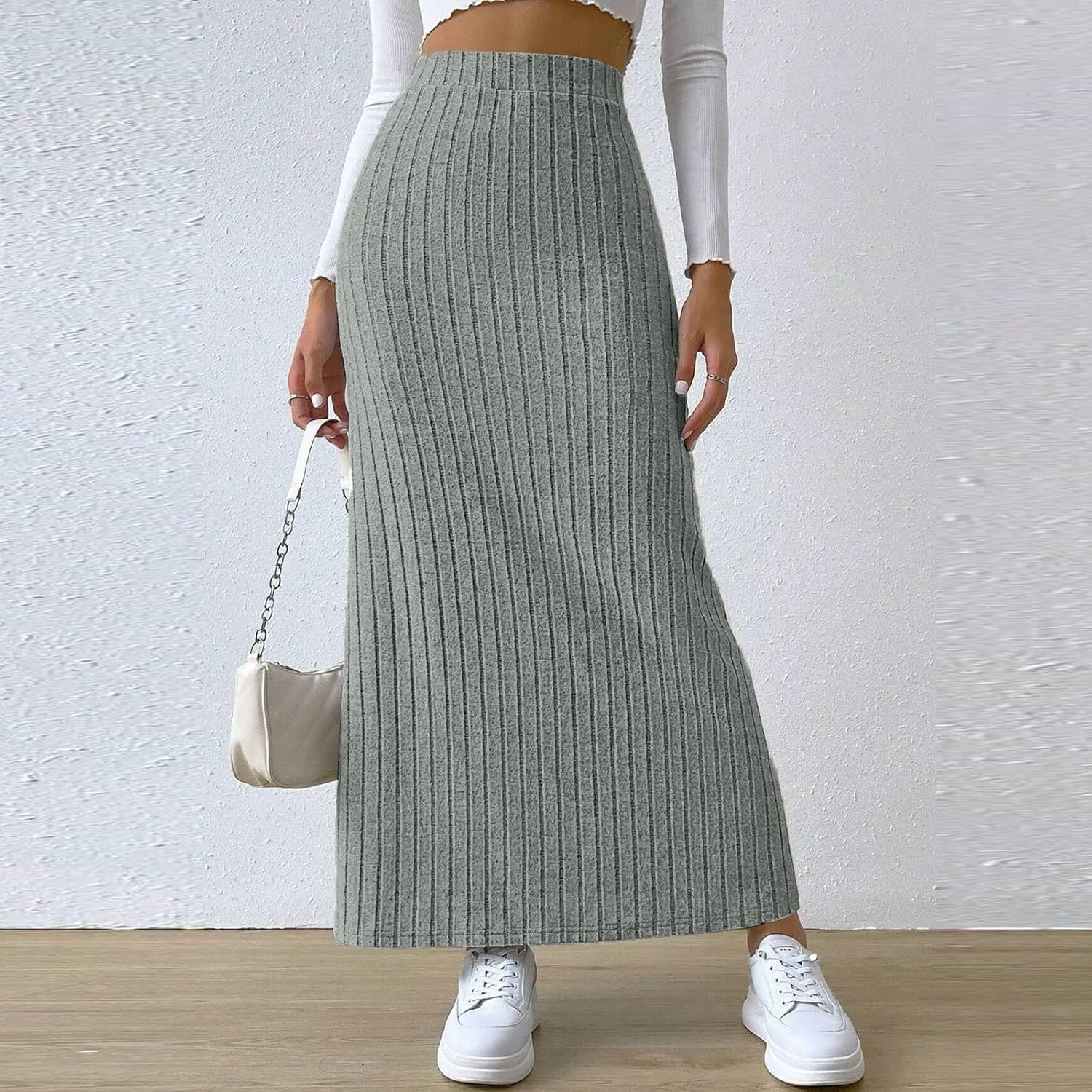 High Waisted Skirts for Women Tummy Control Split Solid Slim Fit Casual Long Skirts for Going Out Vacation Clothes
