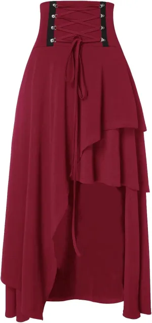 Long Skirts for Women High Waist Renaissance Skirt Casual Asymmetry Ruffle Pleated Fall Maxi Skirts Party Dress