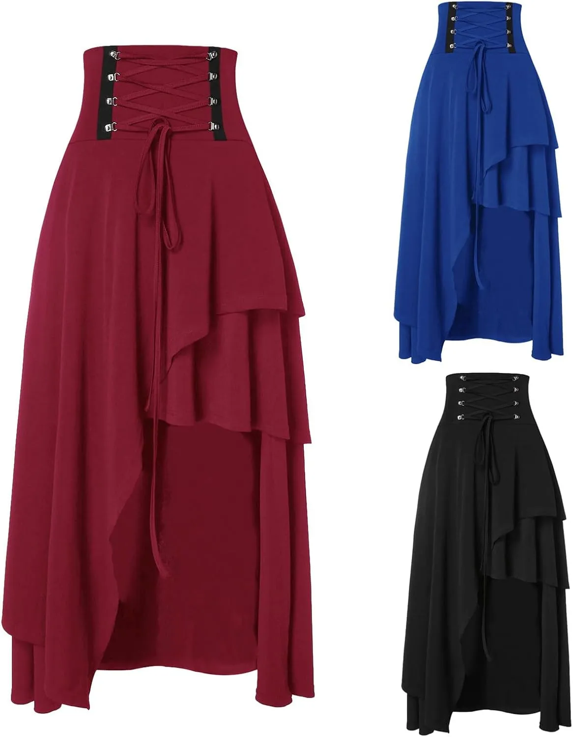 Long Skirts for Women High Waist Renaissance Skirt Casual Asymmetry Ruffle Pleated Fall Maxi Skirts Party Dress