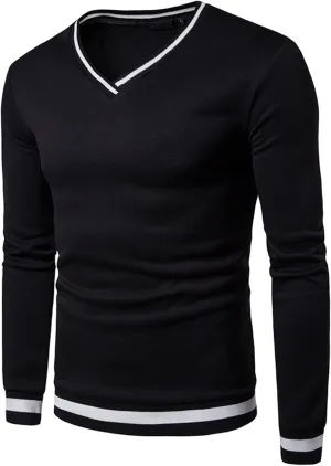 Men's Cotton V Neck Sweater Knitted Color Block Pullover Sweatshirt Casual Long Sleeve Slim Fit Soft Jumper Tops