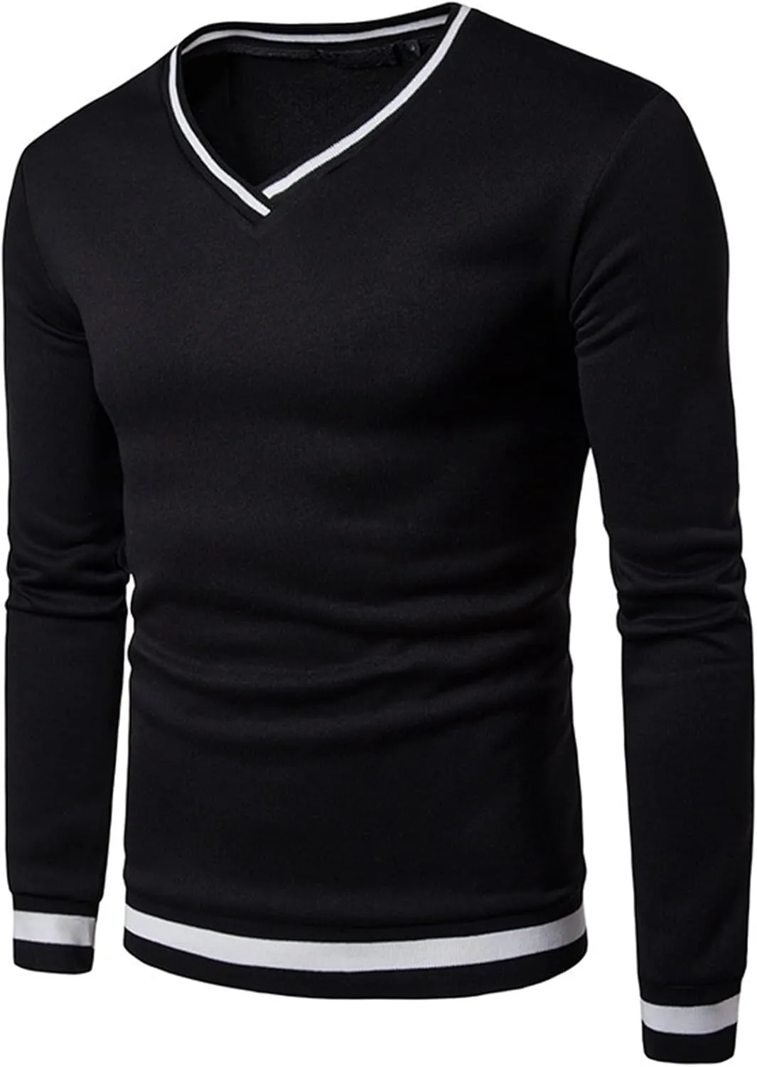 Men's Cotton V Neck Sweater Knitted Color Block Pullover Sweatshirt Casual Long Sleeve Slim Fit Soft Jumper Tops