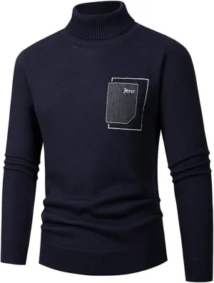 Men's Pullover Sweaters Turtle Neck Long Sleeve Cable Knitted Tops Fall Winter Casual Slim Fit Thermal Sweatshirts