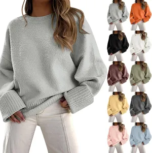 Oversized Sweaters for Women Crewneck Chunky Knit Sweater Fall Trendy Long Sleeve Fuzzy Fleece Pullover Sweaters