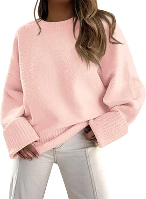 Oversized Sweaters for Women Crewneck Chunky Knit Sweater Fall Trendy Long Sleeve Fuzzy Fleece Pullover Sweaters