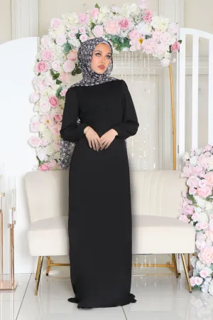 Raven Shirred Chiffon Dress- Black