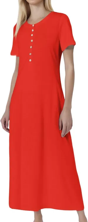 Summer Dresses for Women 2025 Casual Short Sleeve Button Down Boho Maxi Dress Loose Beach Vacation Sun Dresses