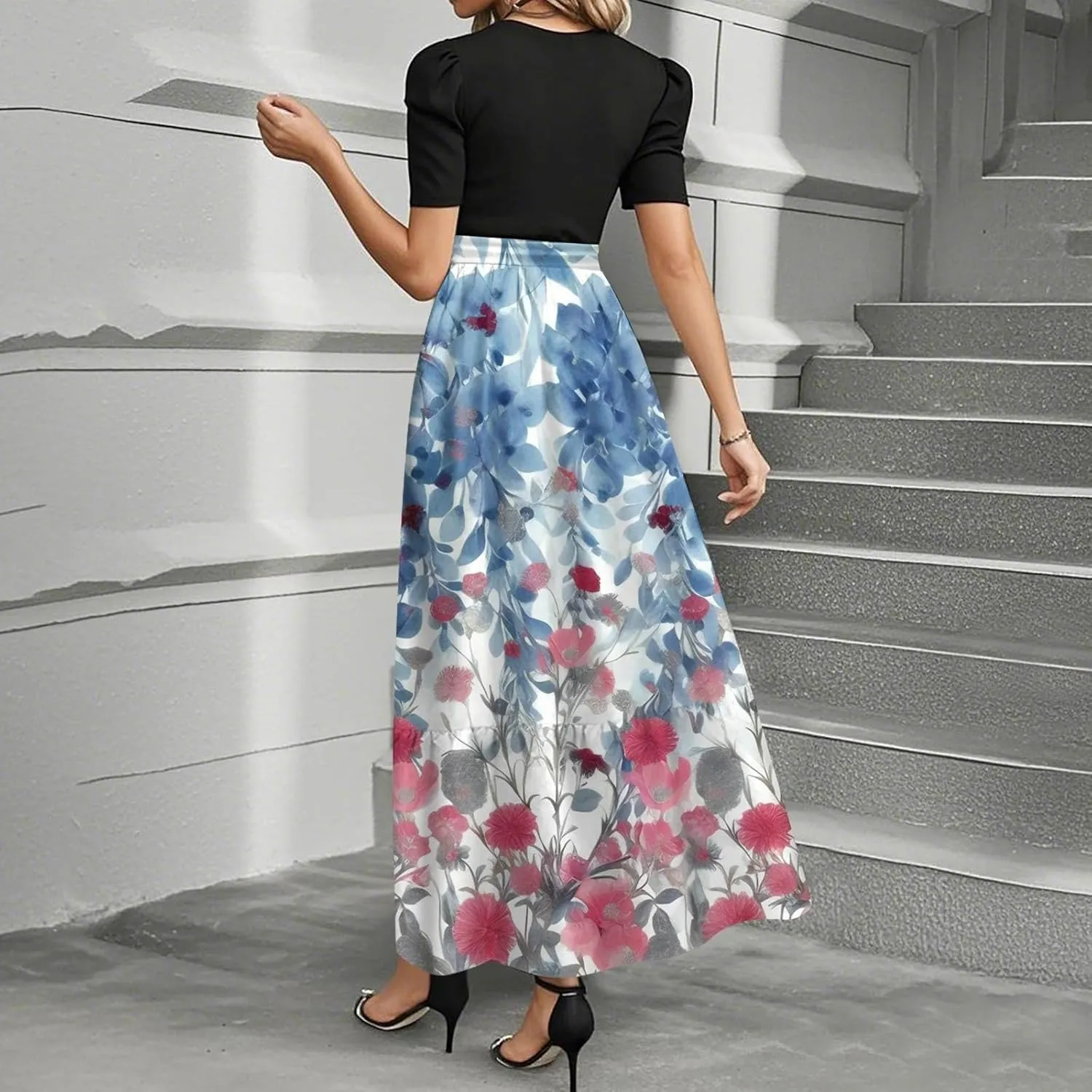 Summer Maxi Dress Church Dresses for Women 2025 Short Sleeve Crewneck Empire Waist Dress Aline Flowy Vacation Dresses