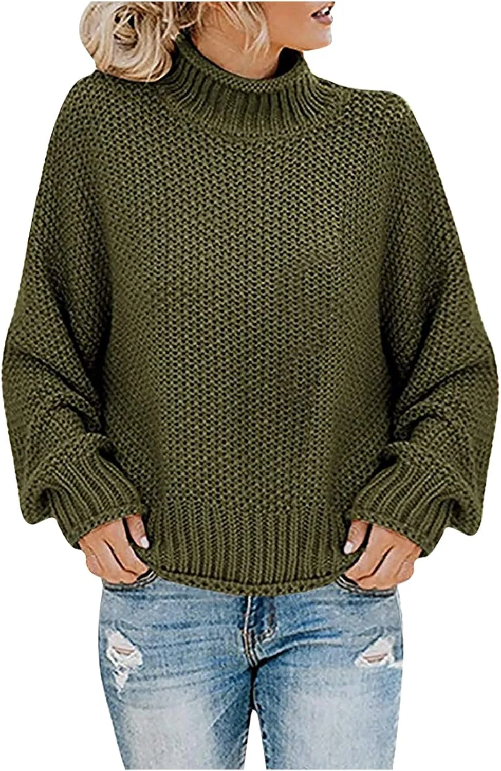 Women Turtleneck Oversized Sweaters Tunic Pullover Sweater Knit Tops Long Sleeve Pullover Sweaters Fall Fashion Clothes