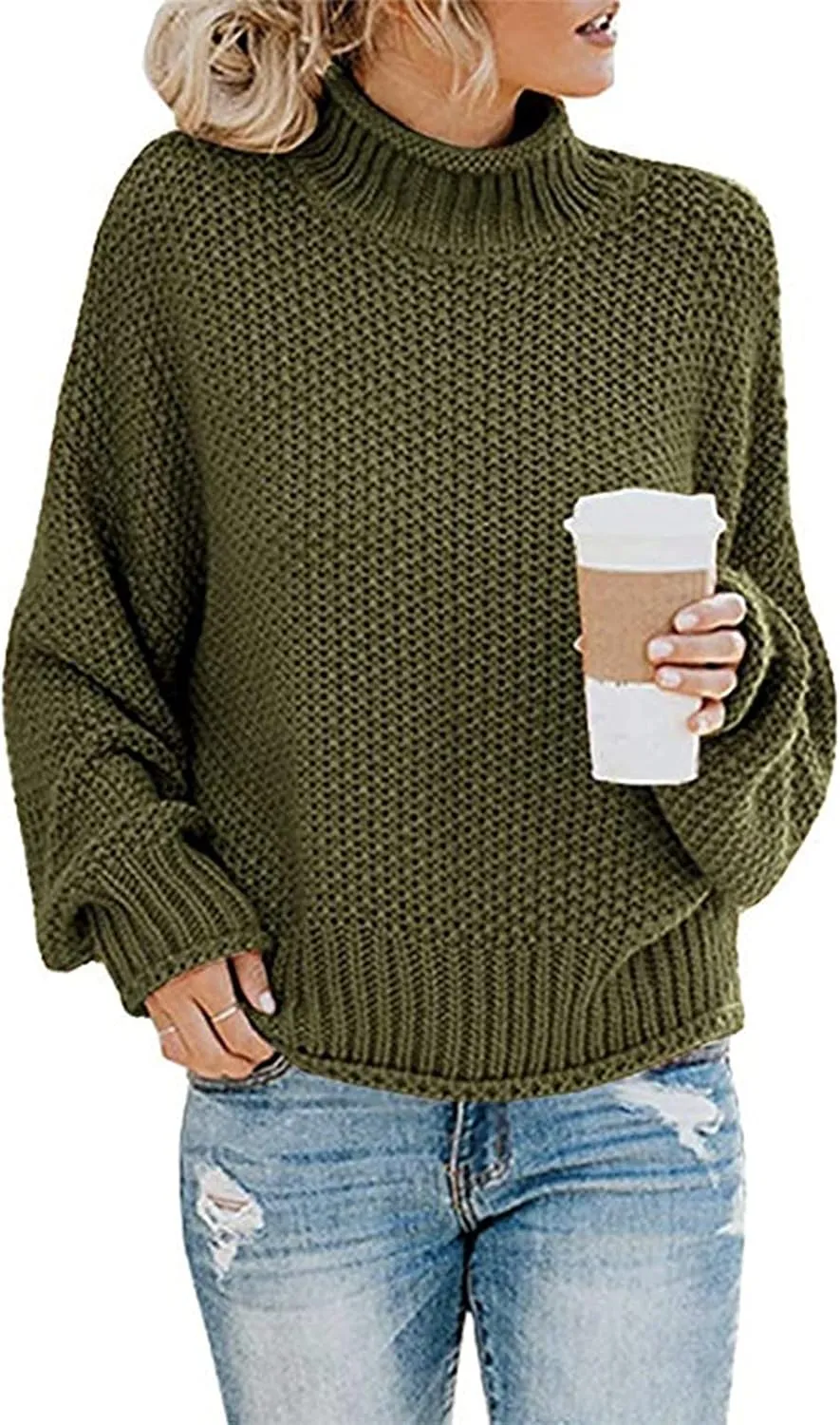 Women Turtleneck Oversized Sweaters Tunic Pullover Sweater Knit Tops Long Sleeve Pullover Sweaters Fall Fashion Clothes