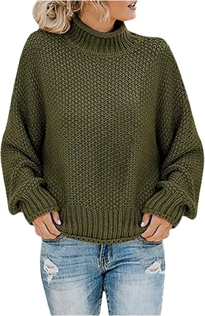 Women Turtleneck Oversized Sweaters Tunic Pullover Sweater Knit Tops Long Sleeve Pullover Sweaters Fall Fashion Clothes