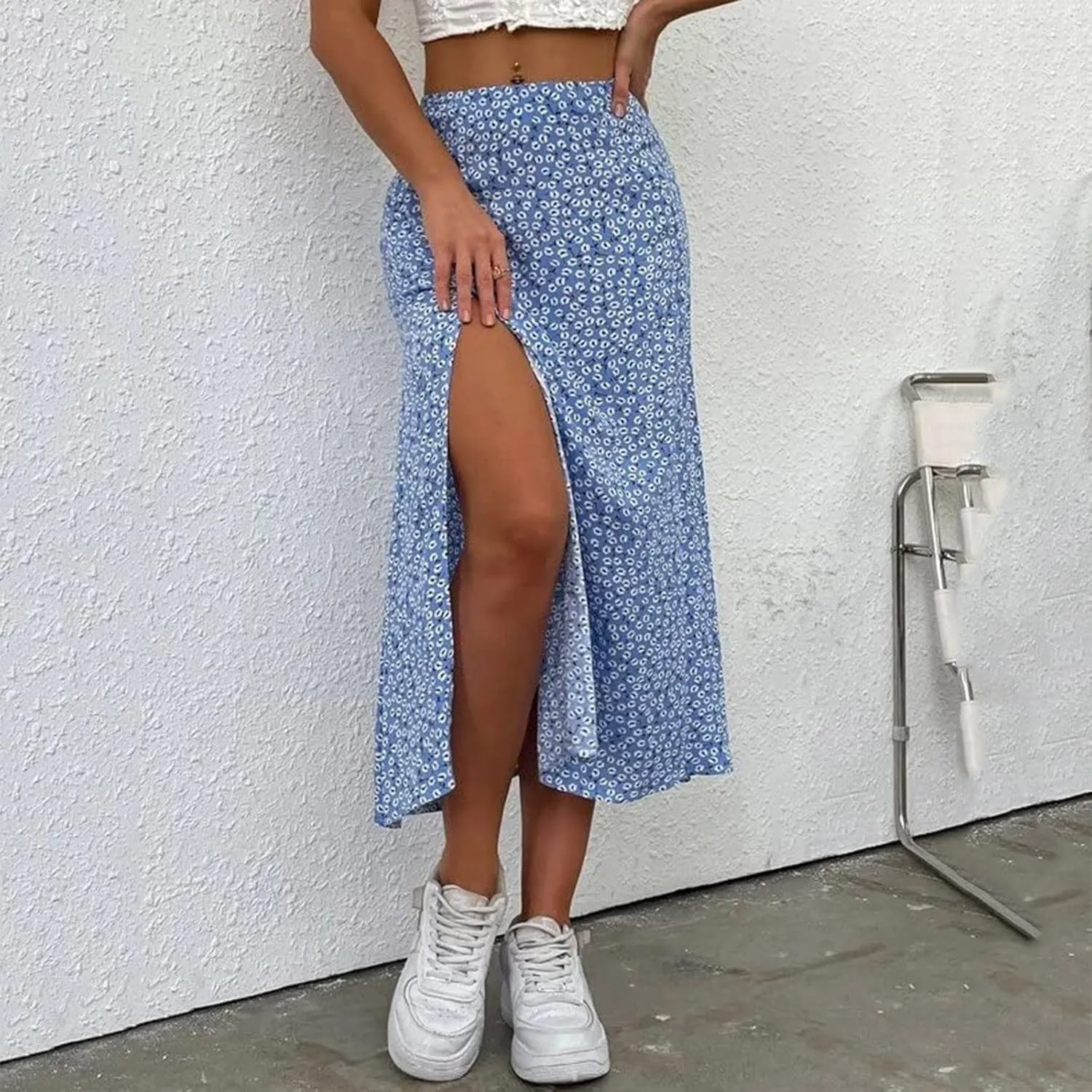 Womens Floral Maxi Skirt Boho Side Slit Flowy Summer Long Skirts Comfy High Waist Beach Print A-Line Skirts 2025