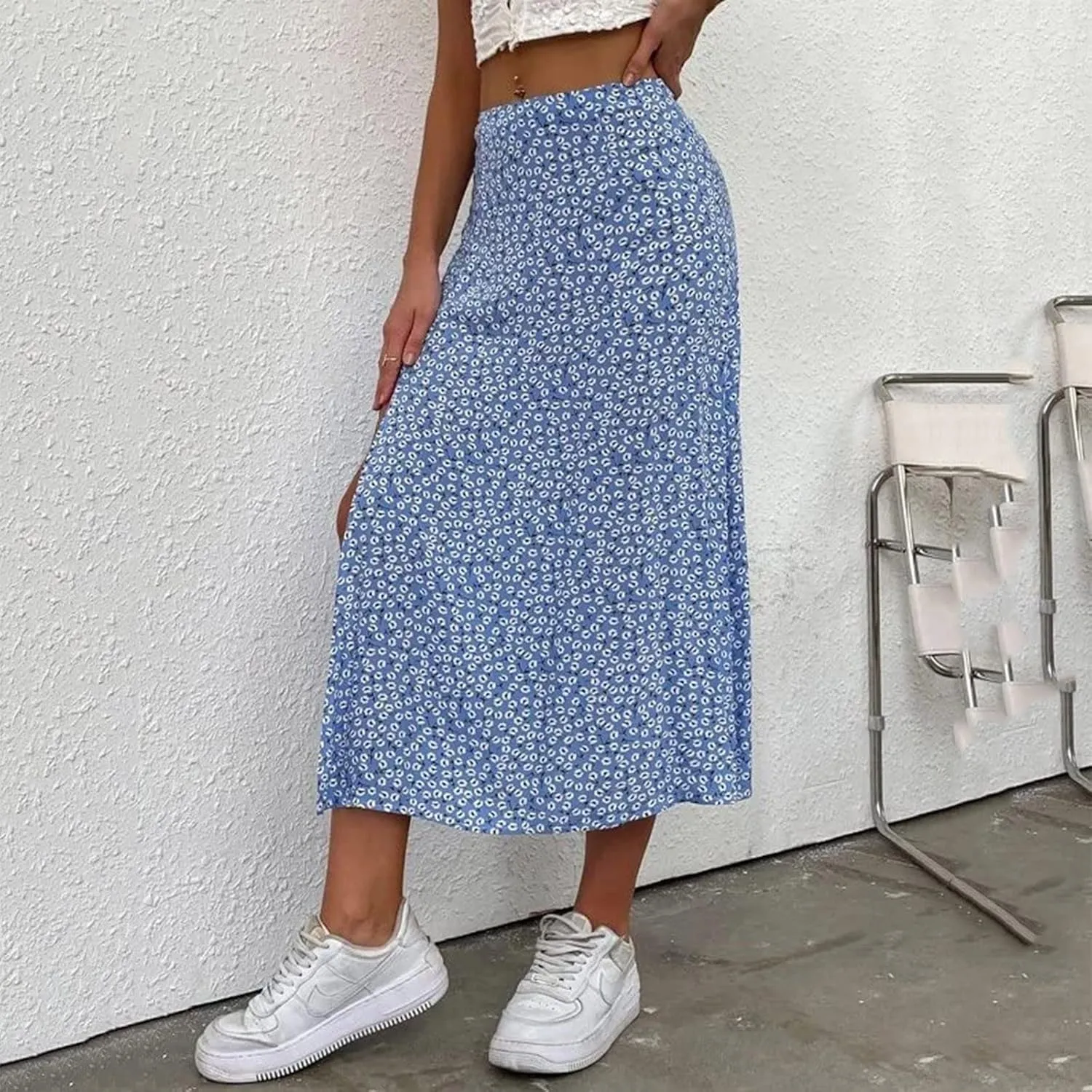 Womens Floral Maxi Skirt Boho Side Slit Flowy Summer Long Skirts Comfy High Waist Beach Print A-Line Skirts 2025