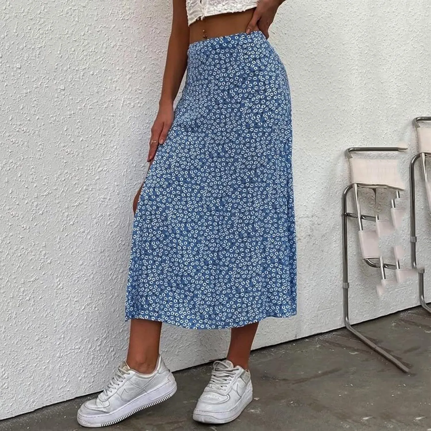 Womens Floral Maxi Skirt Boho Side Slit Flowy Summer Long Skirts Comfy High Waist Beach Print A-Line Skirts 2025