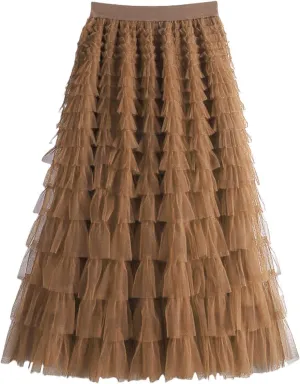 Women's Skirts for Summer Trendy High Elastic Waist Loose Pleated Ruffles Casual Vacation Fashionable Long Skirts