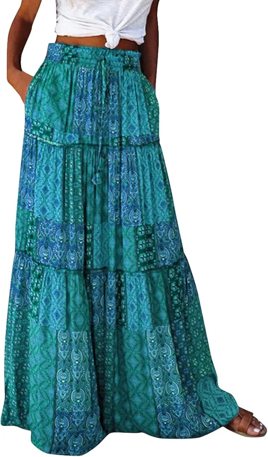 Women's Skirts,High Waisted Summer Flowy Long Skirts for Women 2025 Linen Womens Boho Maxi Skirt with Pockets