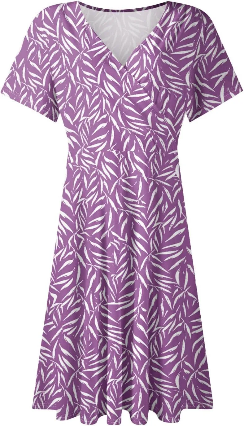 Womens Summer Boho Floral Wrap Dresses for Women 2025 Casual V Neck Short Sleeve Flowy A-Line Midi Vacation Beach Sundress