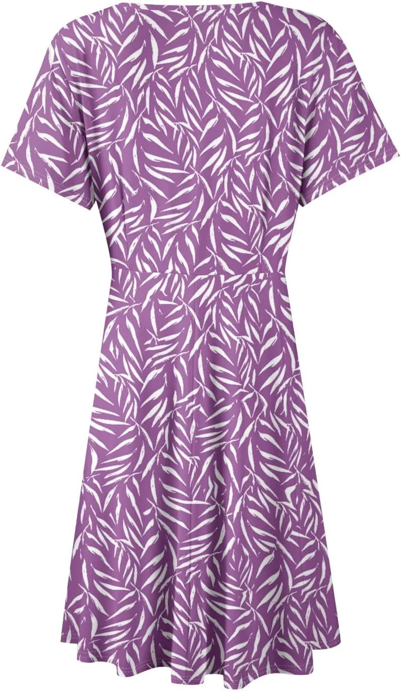 Womens Summer Boho Floral Wrap Dresses for Women 2025 Casual V Neck Short Sleeve Flowy A-Line Midi Vacation Beach Sundress