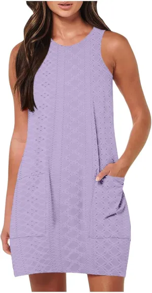 Womens Summer Dress Loose Tank Sundress Sleeveless Dresses Beach Sundress Casual Swing Sun Dress with Pocket 2025
