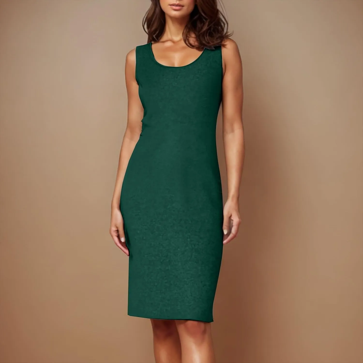Women's Sundress Fashion Crewneck Sleeveless Slim Dresses Summer Trendy Solid Color Going Out Party Dress