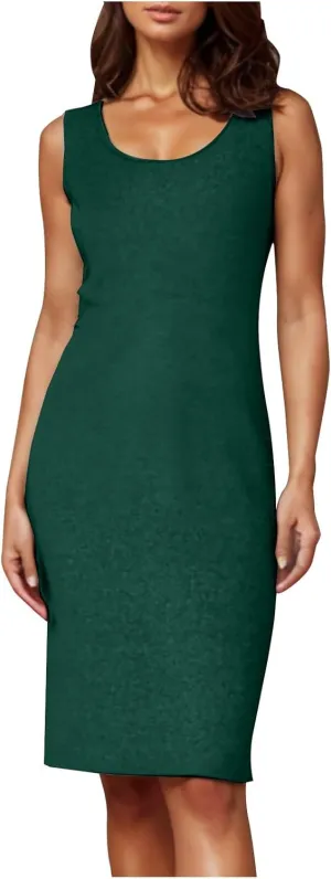 Women's Sundress Fashion Crewneck Sleeveless Slim Dresses Summer Trendy Solid Color Going Out Party Dress