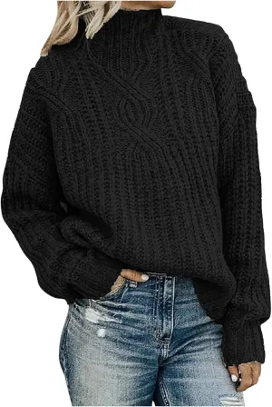 Womens Turtleneck Sweaters Cable Knit Tops Sweater Long Sleeve Pullover Sweaters 2022 Casual Dressy Winter Jumper